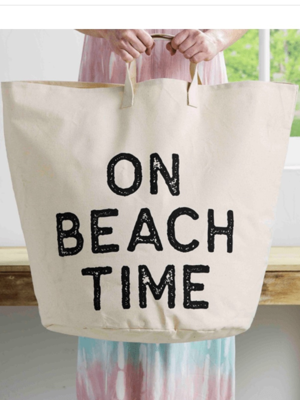 Mud Pie 'On Beach Time' Large Canvas Tote Bag